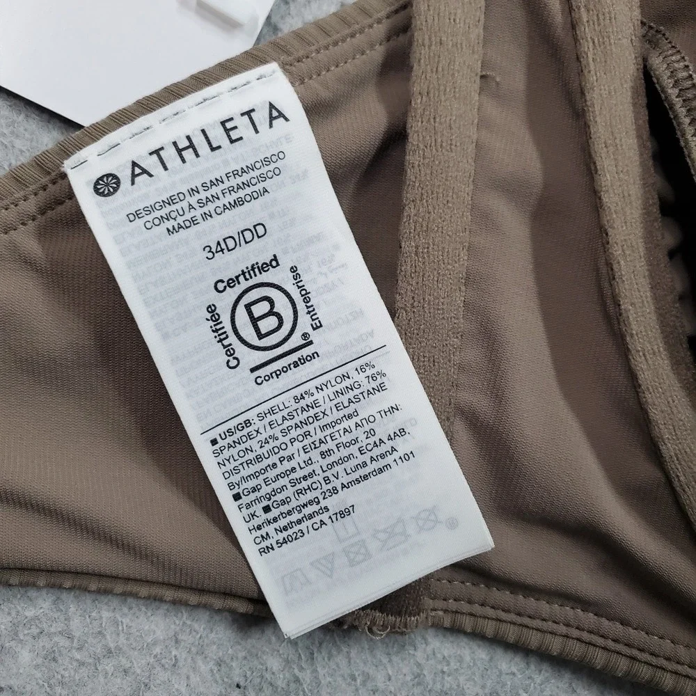 Athleta Women Swimwear 34DDD Taupe Square Neck Rib Bikini Top NWT